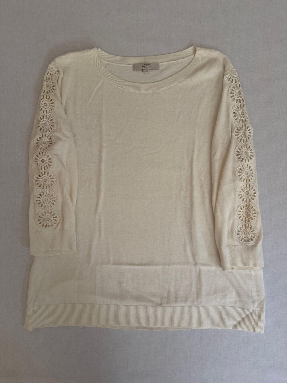 LOFT Plus Sweater 20/22 Cream Lace Sleeve Plus Size. 0010